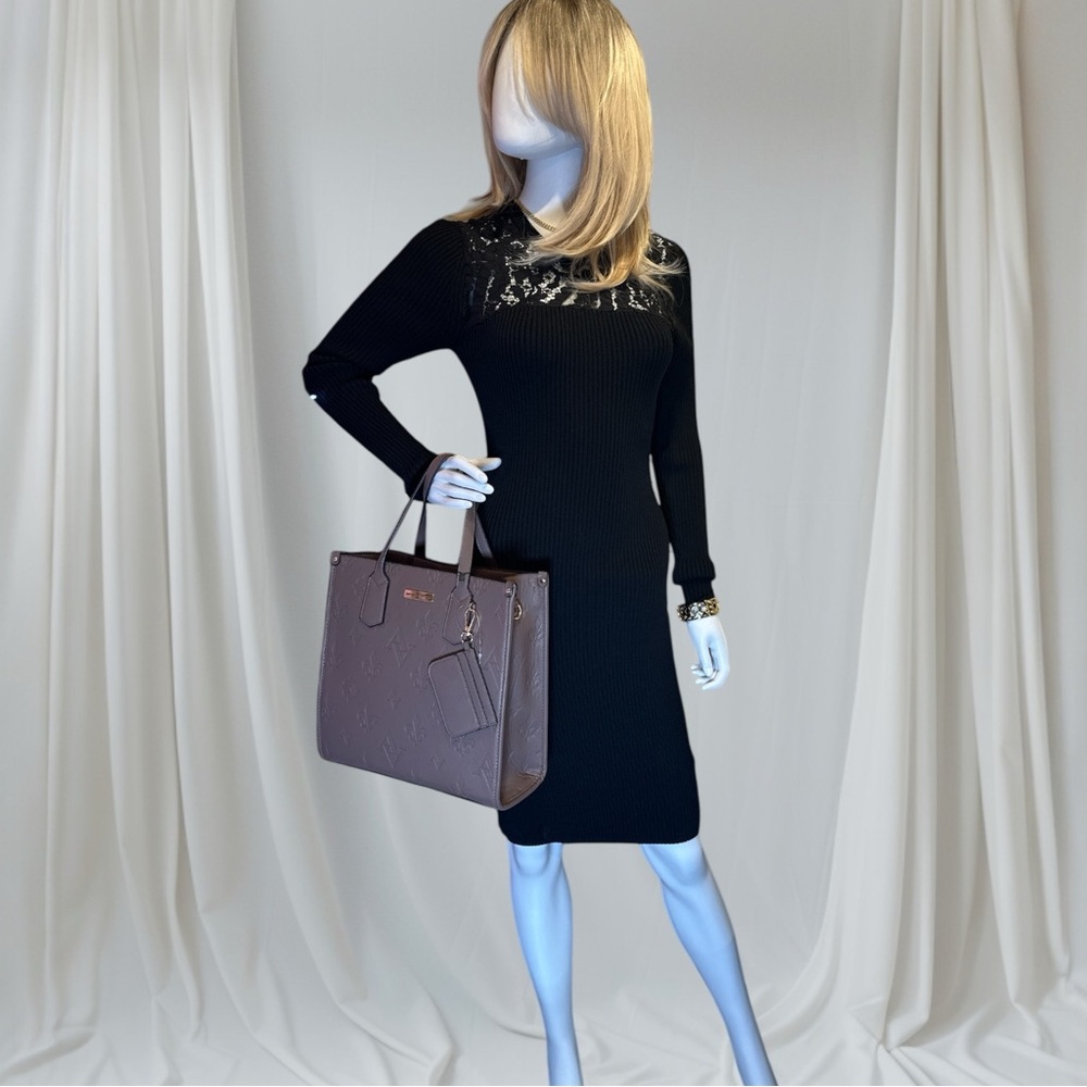 Adrienne Vittadini Taupe Leather Tote with Gold Hardware - Picture 13 of 14